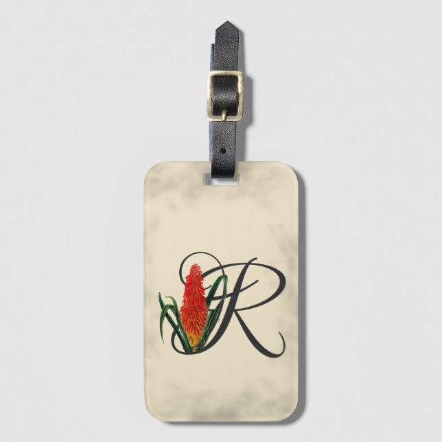 Initial R, Red Hot Poker Luggage Tag (Front Vertical)