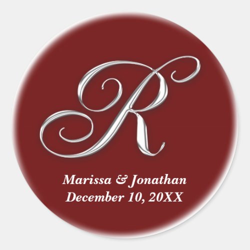 Initial R wine red monogram custom name favor seal