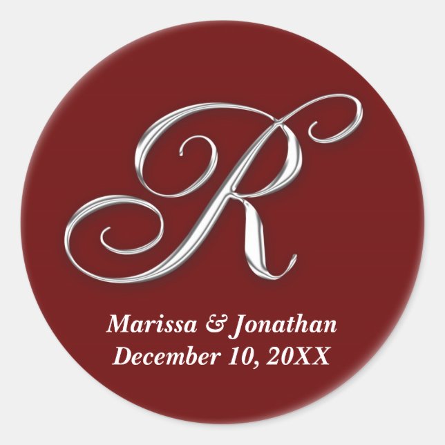 Initial R wine red monogram custom name favor seal (Front)