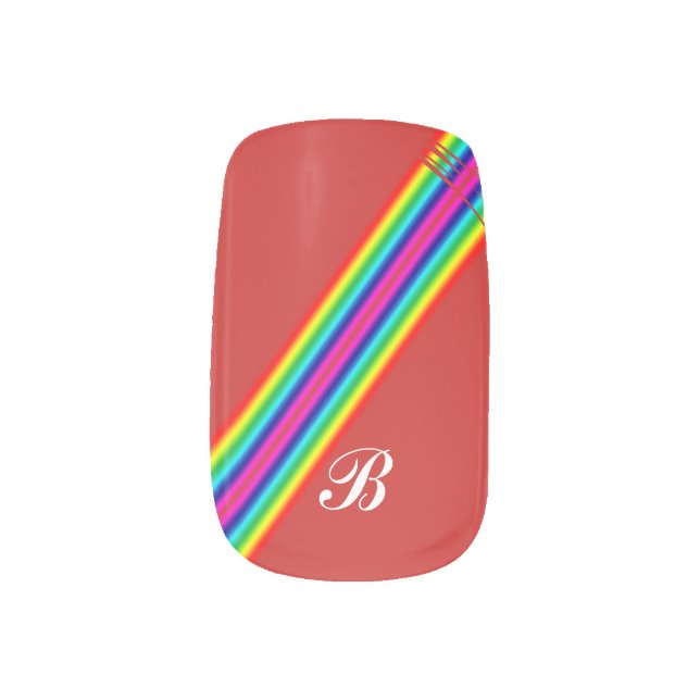 Initial Rainbow Red Yellow Pink Template Stripes Minx Nail Wraps (Left Thumb)