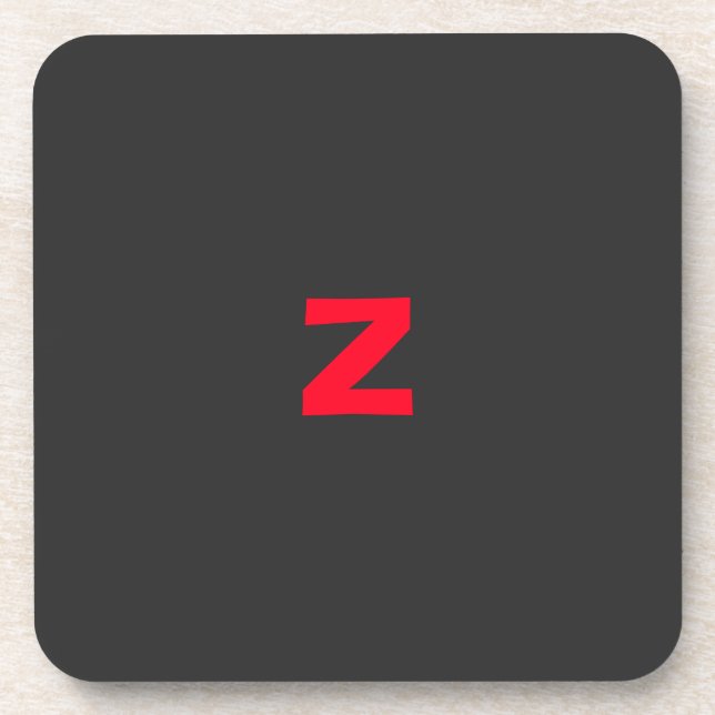 Initial Red Monogrammed Handwritten Own Name Black Beverage Coaster (Front)