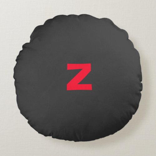 Initial Red Monogrammed Handwritten Own Name Black Round Pillow