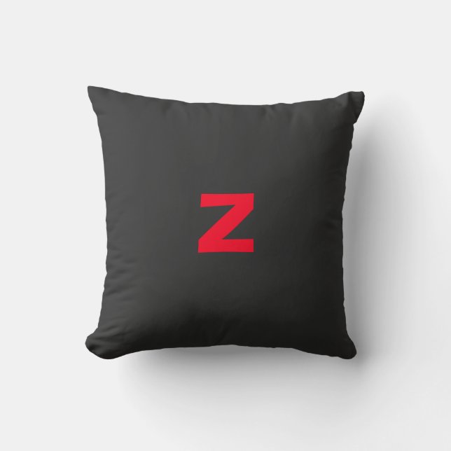 Initial Red Monogrammed Handwritten Own Name Black Throw Pillow (Front)