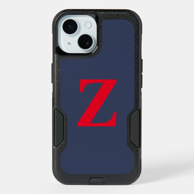 Initial Red Monogrammed Handwritten Own Name Blue iPhone 15 Case (Back)