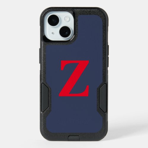 Initial Red Monogrammed Handwritten Own Name Blue iPhone 15 Case