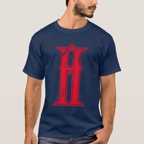 Initial Red Monogrammed Old Calligraphy Blue T_Shirt