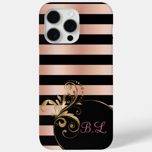 Initial Rose Gold And Black Striped  Case_Mate iPh iPhone 15 Pro Max Case