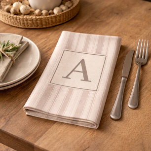 Initial Rustic Farmhouse Striped Beige & Taupe Cloth Napkin