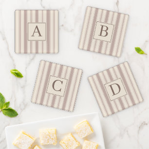 Initial Rustic Farmhouse Striped Beige & Taupe Coaster Set