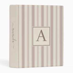 Initial Rustic Farmhouse Striped Beige & Taupe Mini Binder