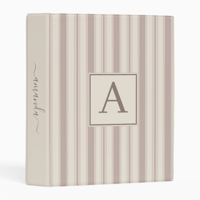 Initial Rustic Farmhouse Striped Beige & Taupe Mini Binder (Front/Spine)