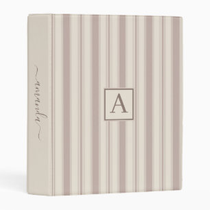 Initial Rustic Farmhouse Striped Beige & Taupe Mini Binder
