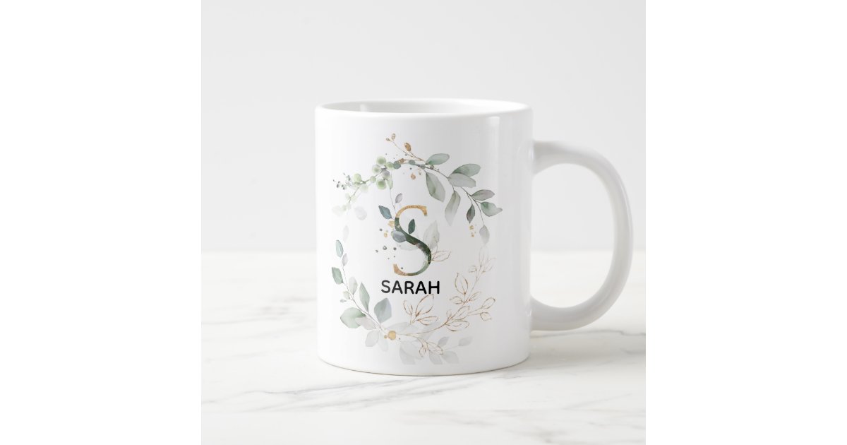 Initial S Alphabet Letter Greenery And Gold Giant Coffee Mug Zazzle Com