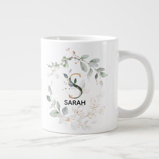 Initial S Alphabet Letter Greenery and Gold Giant Coffee Mug (Right)
