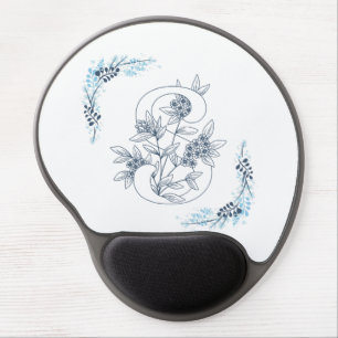 Initial "S" Blue Monogram Calm Floral Gel Mouse Pad