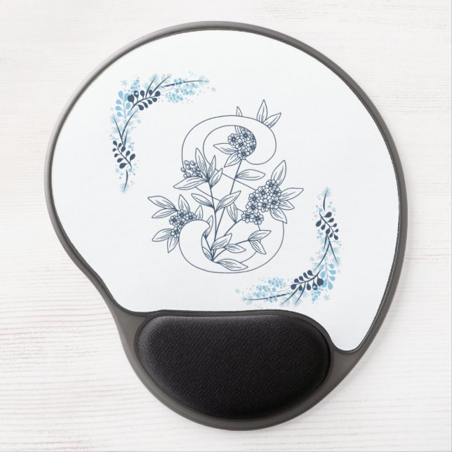 Initial "S" Blue Monogram Calm Floral Gel Mouse Pad (Front)