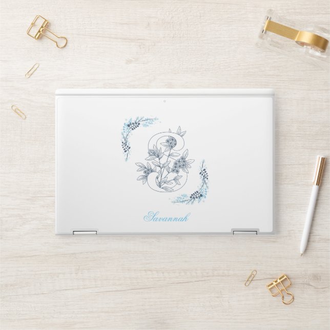 Initial "S" Blue Monogram Calm Floral HP Laptop Skin (Desk)