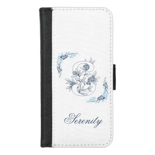 Initial S Blue Monogram Calm Floral iPhone 87 Wallet Case