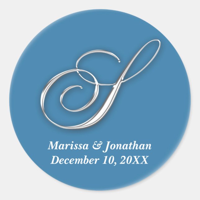 Initial S blue monogram custom name favor seal (Front)