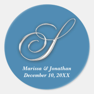 Initial S blue monogram custom name favor seal
