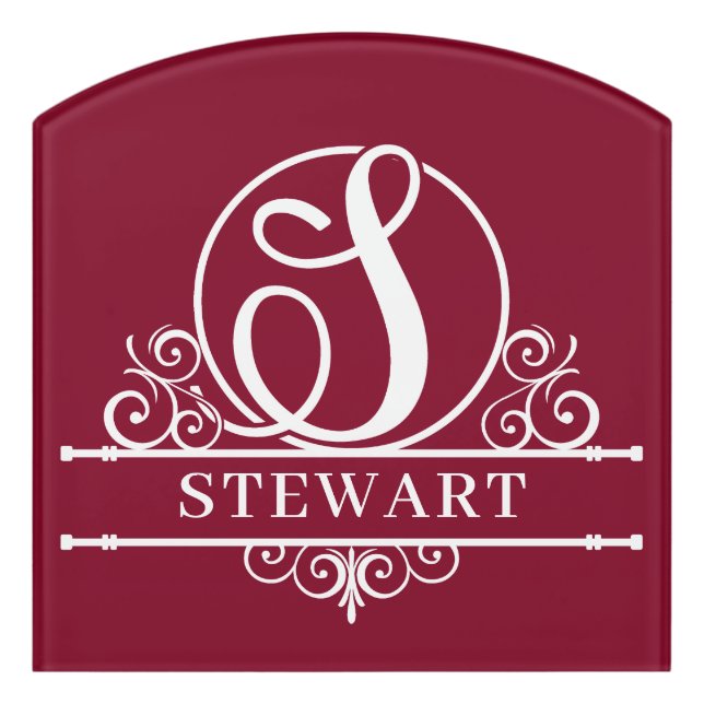 Initial S Family Name Split Monogram Door Sign (Contour Front)