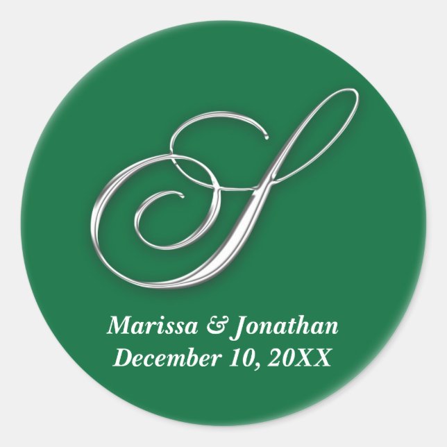 Initial S green monogram custom name favor seal (Front)
