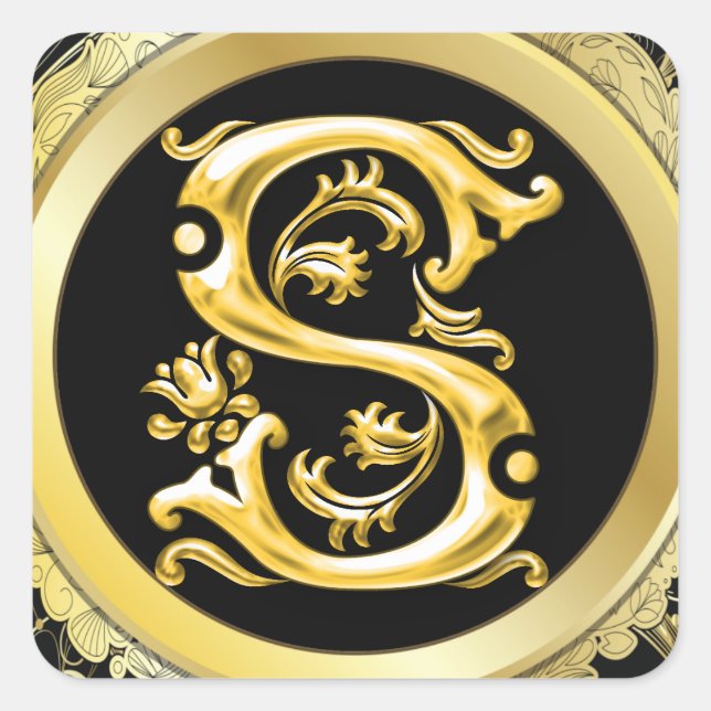 Initial S Square Sticker in Gold (Front)
