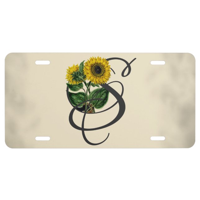 Initial S, Vintage Sunflower License Plate (Front)