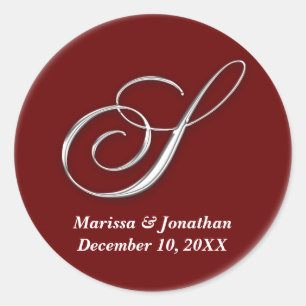 Initial S wine red monogram custom name favor seal
