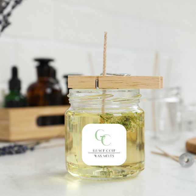 Initial Sage Black & White Candle Business Product Square Sticker (Creator Uploaded)