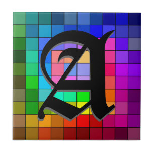Initial Stained Glass Color Chips Ceramic Tile