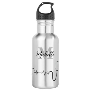 Initial Stethoscope Heartbeat Retirement Keepsake Stainless Steel Water Bottle