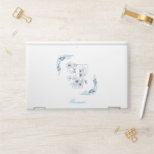 Initial "T" Blue Monogram Calm Floral HP Laptop Skin