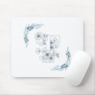 Initial "T" Blue Monogram Calm Floral Mouse Pad