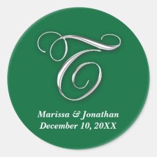 Initial T green monogram custom name favor seal