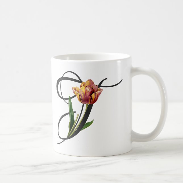 Initial T, Vintage Tulips Coffee Mug (Right)