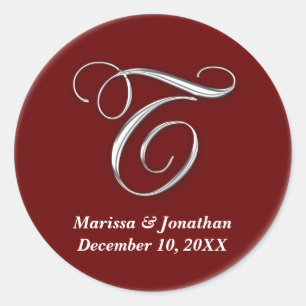 Initial T wine red monogram custom name favor seal