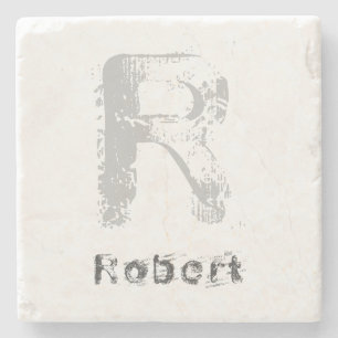 Initial Template Creative Letter Elegant Marble Stone Coaster