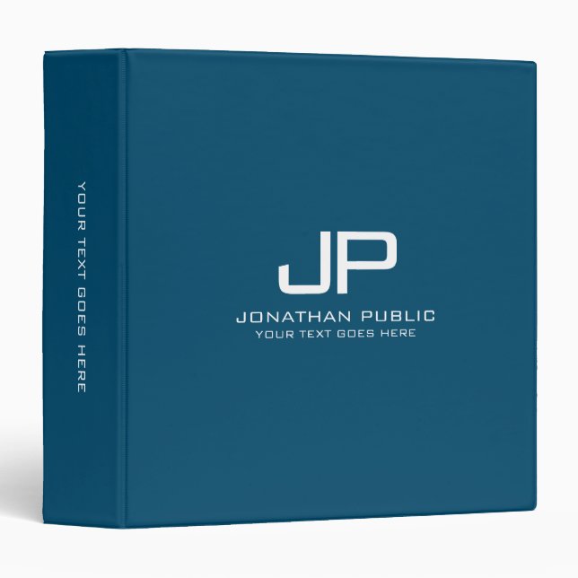 Initial Trendy Ocean Blue Template Monogrammed 3 Ring Binder (Front/Spine)
