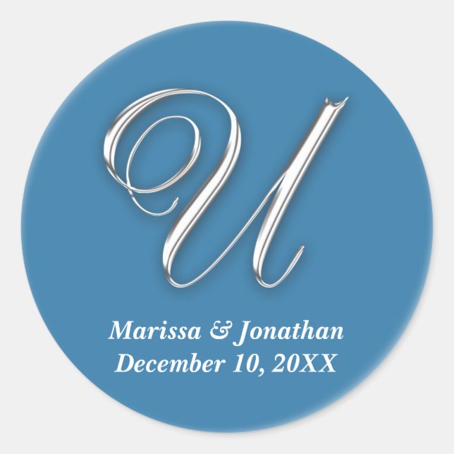 Initial U blue monogram custom name favor seal (Front)