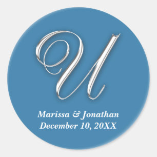 Initial U blue monogram custom name favor seal