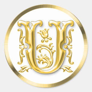 Initial U Round Sticker in Gold