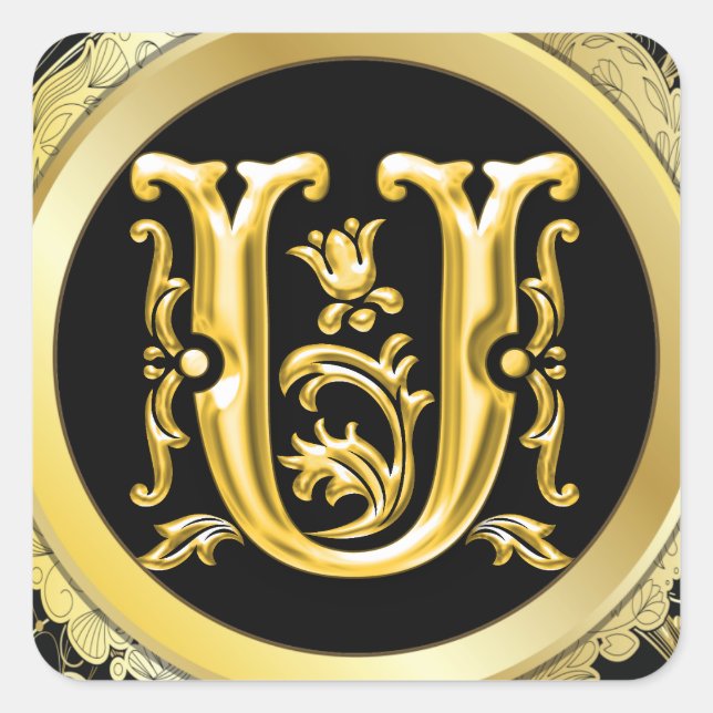 Initial U Square Sticker in Gold (Front)