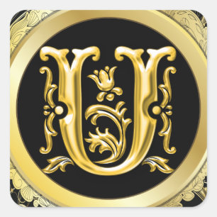 Initial U Square Sticker in Gold