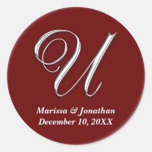 Initial U wine red monogram custom name favor seal