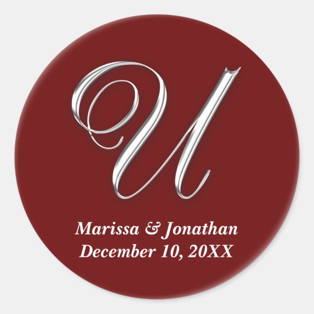 Initial U wine red monogram custom name favor seal (Front)