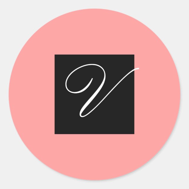 Initial V Black and Pink - Customize - Customized Classic Round Sticker (Front)