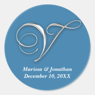 Initial V blue monogram custom name favor seal