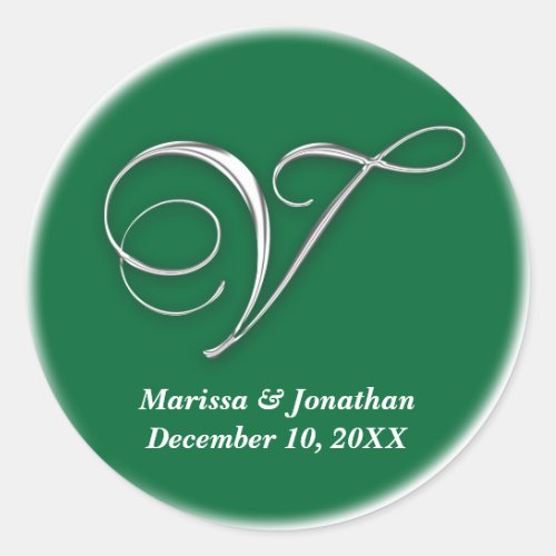 Initial V green monogram custom name favor seal