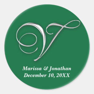 Initial V green monogram custom name favor seal